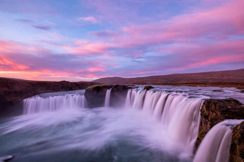 Sunrise at Godafoss waterfall in Iceland