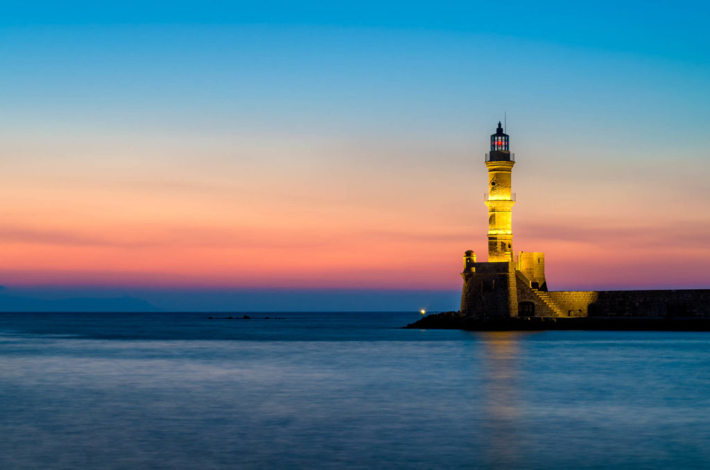 Lighthouse of Chania in Crete at Sunset